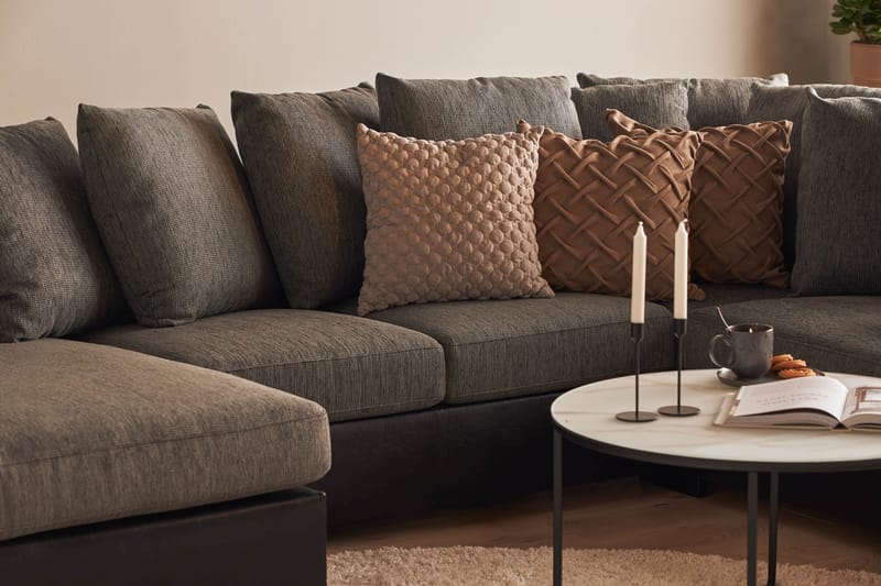 Ocean 4-sits Högervänd U-formad Soffa med Divan och Schäslong i Tyg/Konstläder - Grå / Svart - Möbler - Soffa - Skinnsoffa