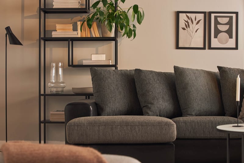 Ocean 4-sits Högervänd U-formad Soffa med Divan och Schäslong i Tyg/Konstläder - Grå / Svart - Möbler - Soffa - Skinnsoffa