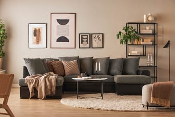 Ocean 4-sits Vänstervänd U-formad Soffa med Divan och Schäslong i Konstläder/Tyg - Grå / Svart - Möbler - Soffa - Divansoffa & schäslongsoffa - 4 sits soffa med divan