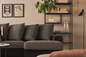 Ocean 4-sits Vänstervänd U-formad Soffa med Divan och Schäslong i Konstläder/Tyg - Grå / Svart - Möbler - Soffa - Skinnsoffa