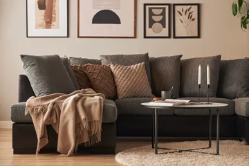 Ocean 4-sits Vänstervänd U-formad Soffa med Divan och Schäslong i Konstläder/Tyg - Grå / Svart - Möbler - Soffa - Skinnsoffa