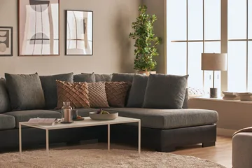 Ocean 5-sits Högervänd U-formad Large Soffa med Divan och Schäslong i Konstläder/Tyg - Grå / Svart - Möbler - Soffa - U-soffa