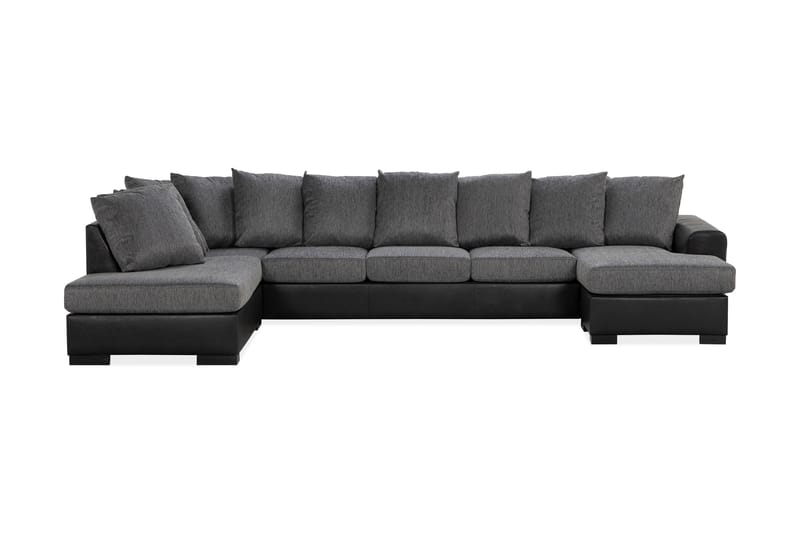 Ocean 5-sits Vänstervänd U-formad Large Soffa med Divan och Schäslong i Konstläder/Tyg - Grå / Svart - Möbler - Soffa - Skinnsoffa