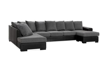 Ocean 5-sits Vänstervänd U-formad Large Soffa med Divan och Schäslong i Konstläder/Tyg - Grå / Svart - Möbler - Soffa - Skinnsoffa