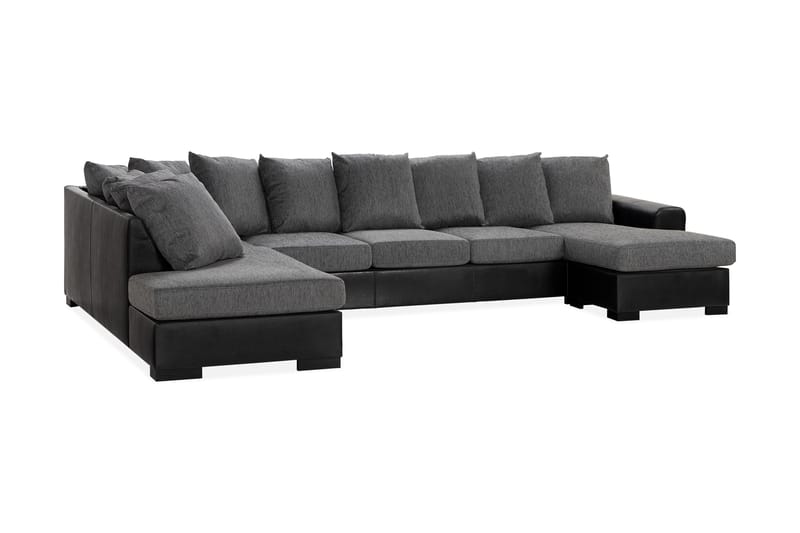 Ocean 5-sits Vänstervänd U-formad Large Soffa med Divan och Schäslong i Konstläder/Tyg - Grå / Svart - Möbler - Soffa - Skinnsoffa