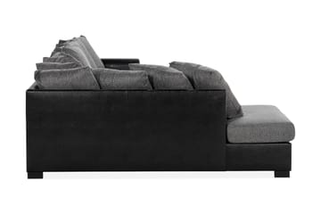 Ocean 5-sits Vänstervänd U-formad Large Soffa med Divan och Schäslong i Konstläder/Tyg - Grå / Svart - Möbler - Soffa - Skinnsoffa