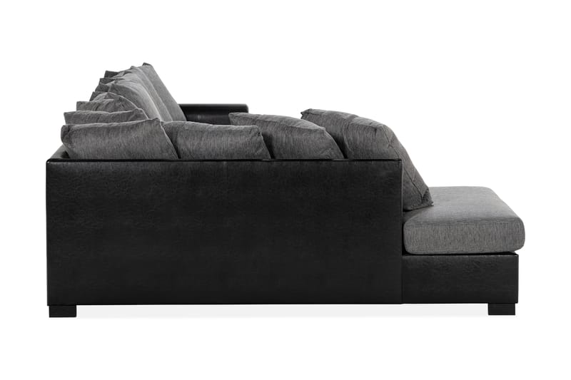 Ocean 5-sits Vänstervänd U-formad Large Soffa med Divan och Schäslong i Konstläder/Tyg - Grå / Svart - Möbler - Soffa - Skinnsoffa