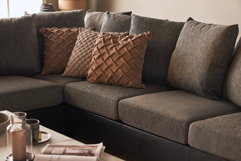 Ocean 5-sits Vänstervänd U-formad Large Soffa med Divan och Schäslong i Konstläder/Tyg - Grå / Svart - Möbler - Soffa - Skinnsoffa