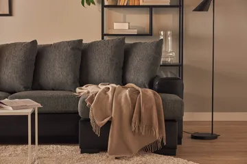 Ocean 5-sits Vänstervänd U-formad Large Soffa med Divan och Schäslong i Konstläder/Tyg - Grå / Svart - Möbler - Soffa - Skinnsoffa