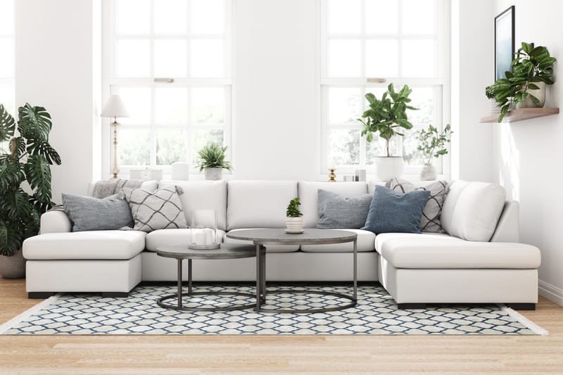 Porto 5-sits Vänstervänd U-formad Large Soffa med Divan och Schäslong i Konstläder - Vit - Möbler - Soffa - Skinnsoffa