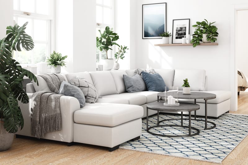 Porto 5-sits Vänstervänd U-formad Large Soffa med Divan och Schäslong i Konstläder - Vit - Möbler - Soffa - Skinnsoffa