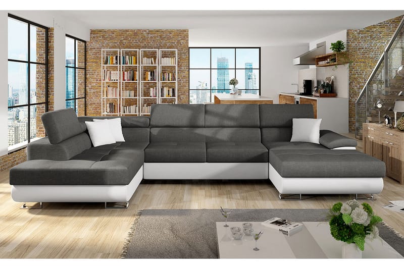 Reginia 4-sits Bäddsoffa Vänster - Grå/Vit - Möbler - Soffa - Skinnsoffa