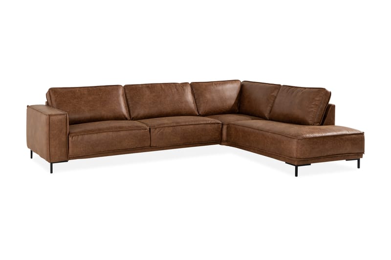 Soffa Minou 2,5-sits med Schäslong Höger Bonded Leather - Brun - 2 sits soffa med divan - Skinnsoffa - Divansoffa & schäslongsoffa