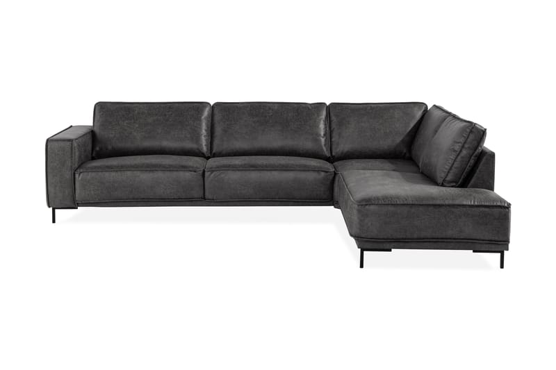 Soffa Minou 2,5-sits med Schäslong Höger Bonded Leather - Mörkgrå - 2 sits soffa med divan - Skinnsoffa - Divansoffa & schäslongsoffa