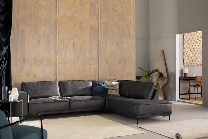 Soffa Minou 2,5-sits med Schäslong Höger Bonded Leather - Mörkgrå - Möbler - Soffa - Skinnsoffa