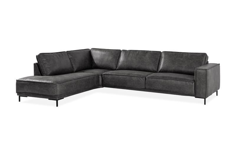 Soffa Minou 2,5-sits med Schäslong Vänster Bonded Leather - Mörkgrå - 2 sits soffa med divan - Skinnsoffa - Divansoffa & schäslongsoffa