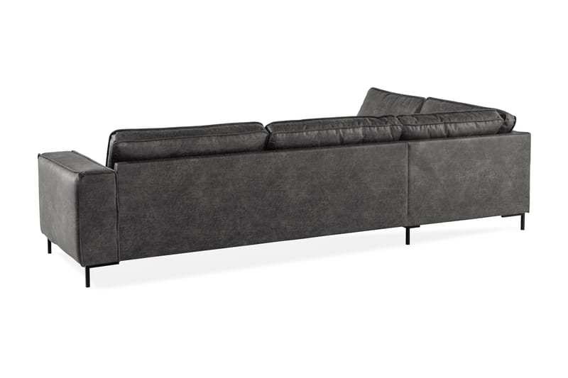 Soffa Minou 2,5-sits med Schäslong Vänster Bonded Leather - Mörkgrå - 2 sits soffa med divan - Skinnsoffa - Divansoffa & schäslongsoffa