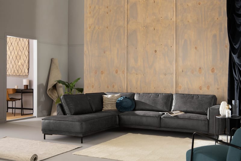 Soffa Minou 2,5-sits med Schäslong Vänster Bonded Leather - Mörkgrå - Möbler - Soffa - Skinnsoffa