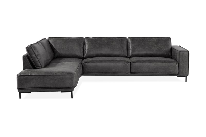 Soffa Minou 2,5-sits med Schäslong Vänster Bonded Leather - Mörkgrå - 2 sits soffa med divan - Skinnsoffa - Divansoffa & schäslongsoffa