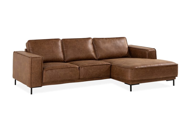Soffa Minou 2-sits med Divan Höger Bonded Leather - Brun - 2 sits soffa med divan - Skinnsoffa - Divansoffa & schäslongsoffa