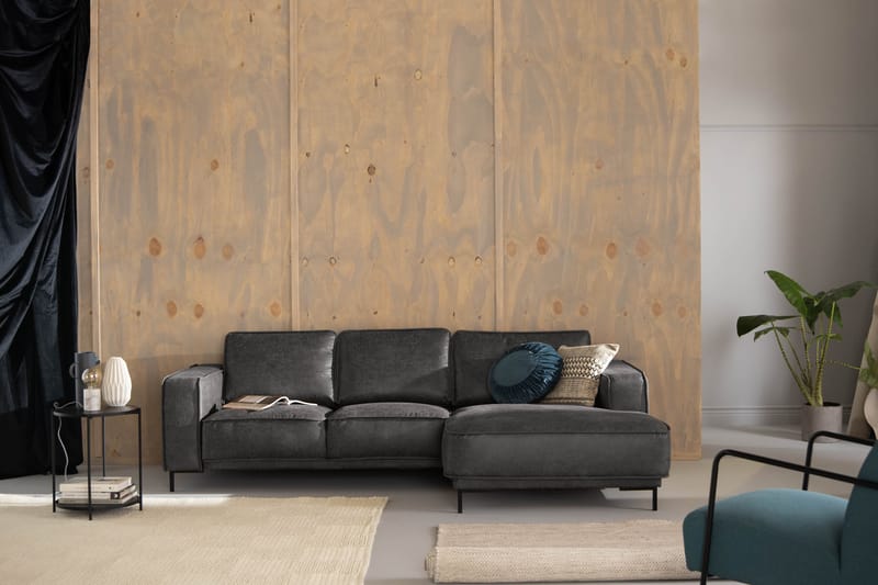 Soffa Minou 2-sits med Divan Höger Bonded Leather - Mörkgrå - Möbler - Soffa - Skinnsoffa
