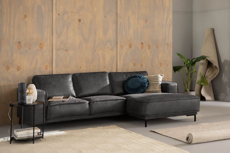 Soffa Minou 2-sits med Divan Höger Bonded Leather - Mörkgrå - Möbler - Soffa - Skinnsoffa