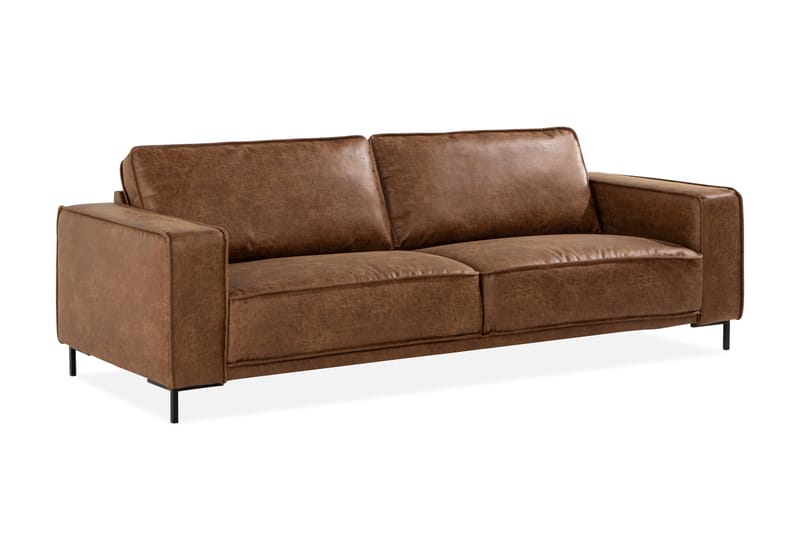 Soffa Minou 3-sits Bonded Leather - Brun - Skinnsoffa - 3 sits soffa