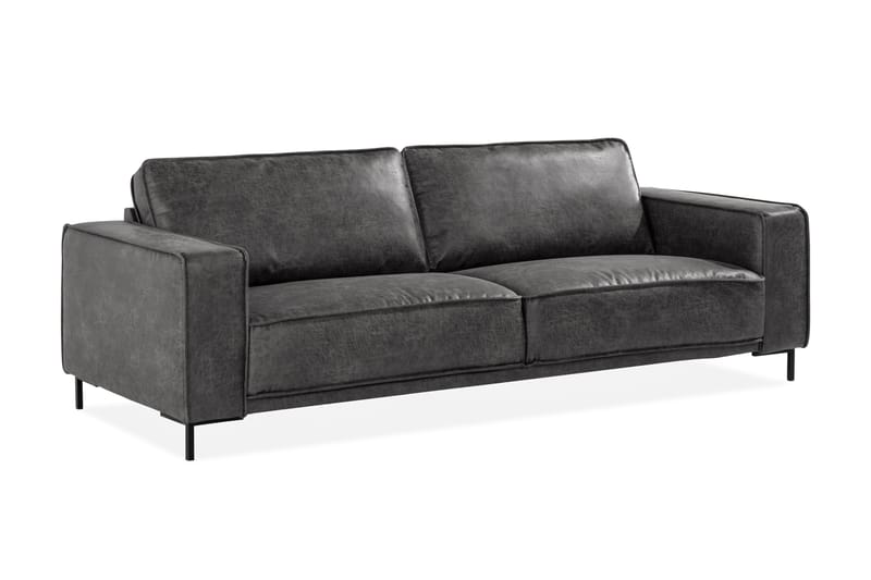 Soffa Minou 3-sits Bonded Leather - Mörkgrå - Skinnsoffa - 3 sits soffa