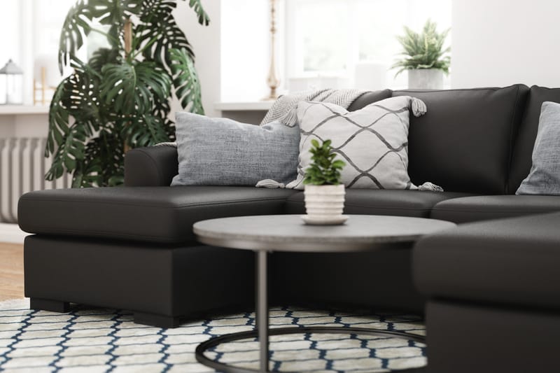 U-soffa Ohio med Divan Vänster Konstläder med Fotpall - Svart - Möbler - Soffa - Skinnsoffa