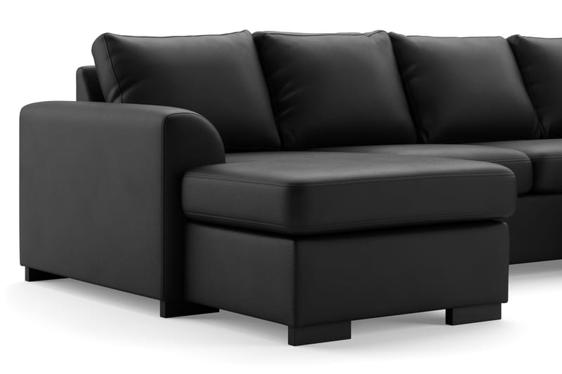 U-soffa Ohio med Divan Vänster Konstläder med Fotpall - Svart - Möbler - Soffa - Skinnsoffa