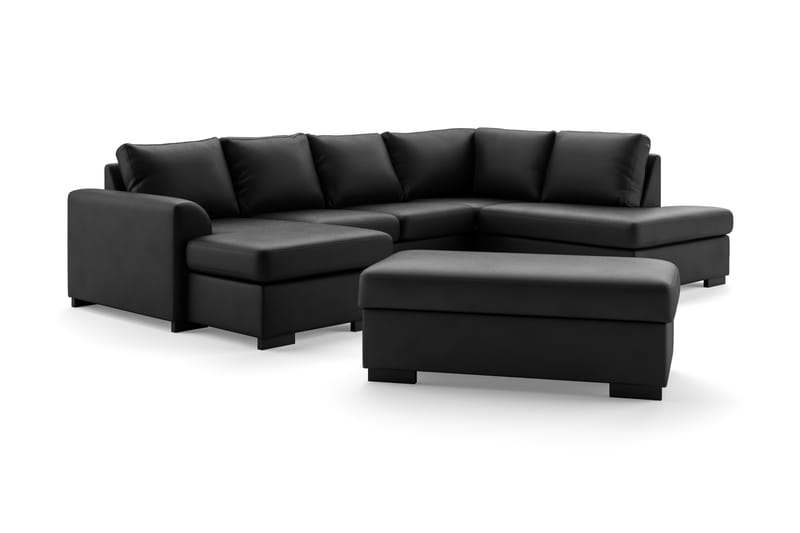 U-soffa Ohio med Divan Vänster Konstläder med Fotpall - Svart - Möbler - Soffa - Skinnsoffa