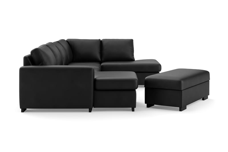 U-soffa Ohio med Divan Vänster Konstläder med Fotpall - Svart - Möbler - Soffa - Skinnsoffa