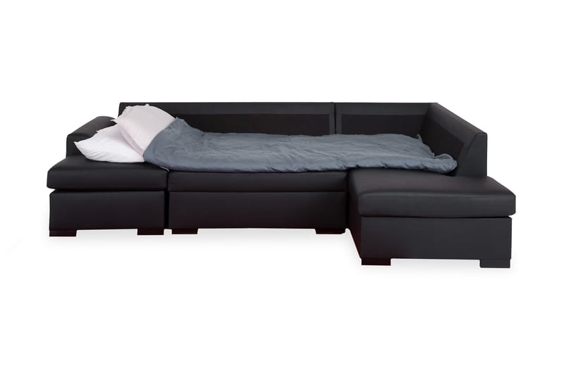 U-soffa Ohio med Divan Vänster Konstläder med Fotpall - Svart - Möbler - Soffa - Skinnsoffa