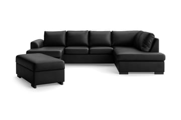U-soffa Ohio med Divan Vänster Konstläder med Fotpall - Svart - Möbler - Soffa - Skinnsoffa