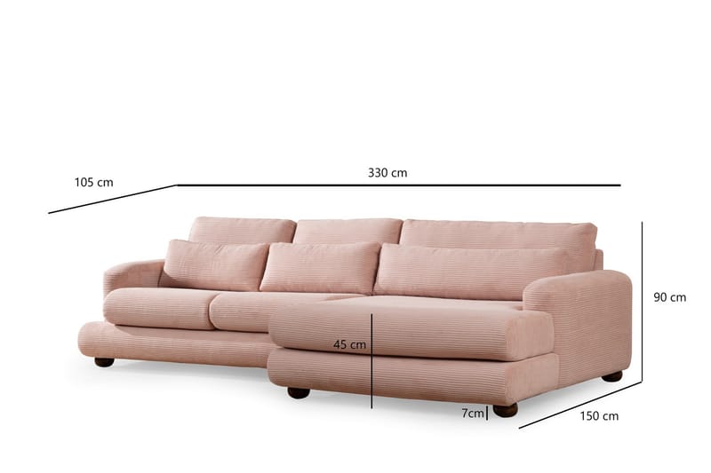 Soffa m. Divan Maddington 3-sits - Rosa - 3 sits soffa med divan - Divansoffa & schäslongsoffa