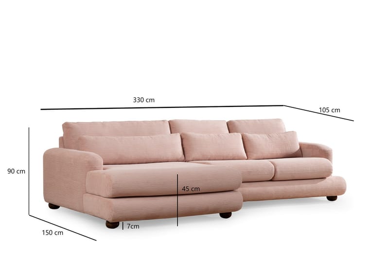 Soffa m. Divan Maddington 3-sits - Rosa - 3 sits soffa med divan - Divansoffa & schäslongsoffa