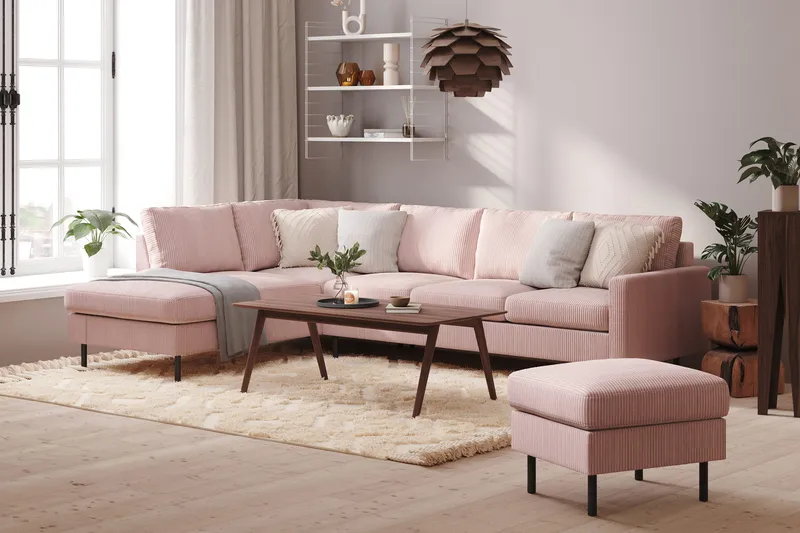 Peppe 4-sits Vänstervänd L-formad Schäslongsoffa i Manchester - Rosa - Möbler - Soffa - Divansoffa & schäslongsoffa - 4 sits soffa med divan