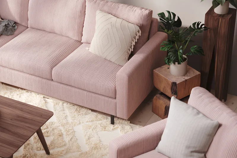 Peppe 4-sits Vänstervänd L-formad Schäslongsoffa i Manchester - Rosa - Möbler - Soffa - Divansoffa & schäslongsoffa - 4 sits soffa med divan