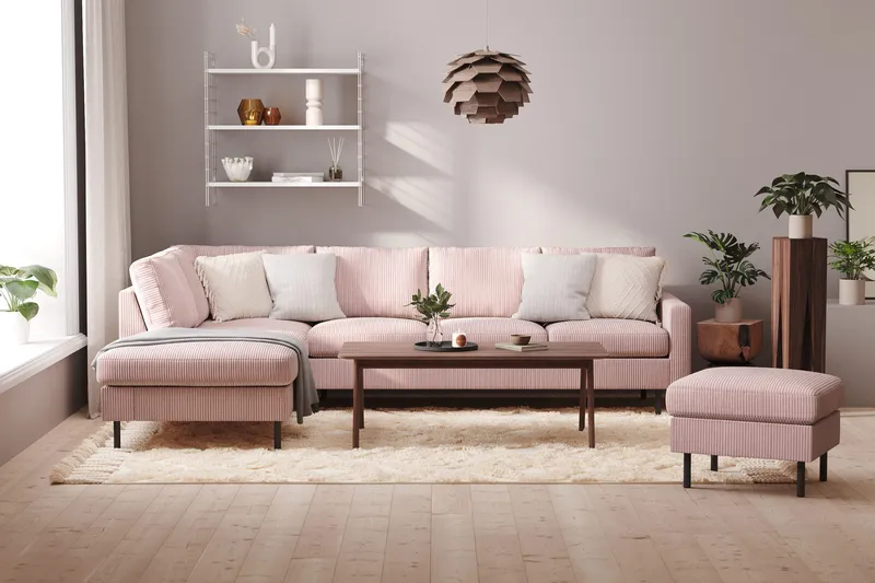 Peppe 4-sits Vänstervänd L-formad Schäslongsoffa i Manchester - Rosa - Möbler - Soffa - Divansoffa & schäslongsoffa - 4 sits soffa med divan