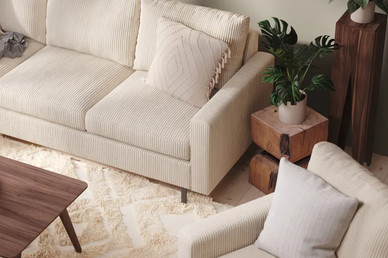 Peppe 4-sits Vänstervänd L-formad Schäslongsoffa i Manchester - Beige - Möbler - Soffa - Divansoffa & schäslongsoffa - 4 sits soffa med divan