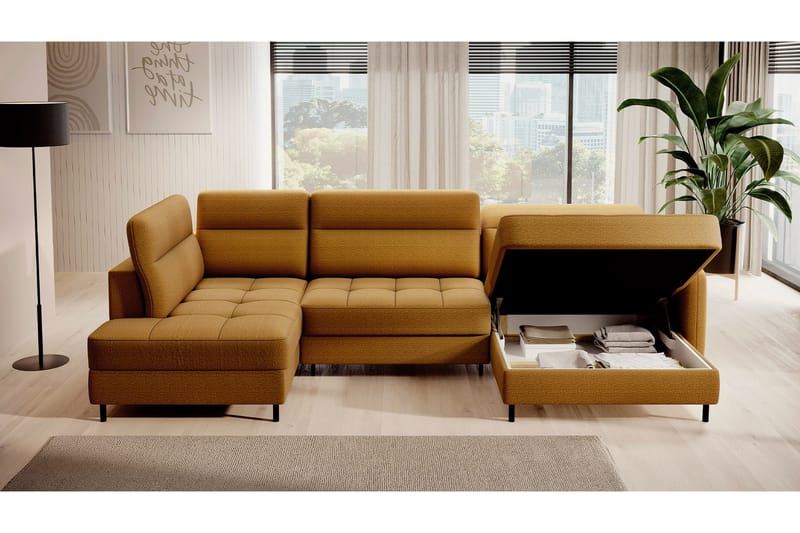 Soffa med Divan och Schäslong Berrto 5-sits - Guld - Möbler - Soffa - U-soffa