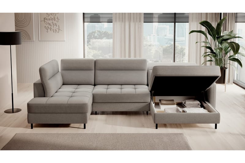 Soffa med Divan och Schäslong Berrto 5-sits - Ljusgrå - Möbler - Soffa - U-soffa