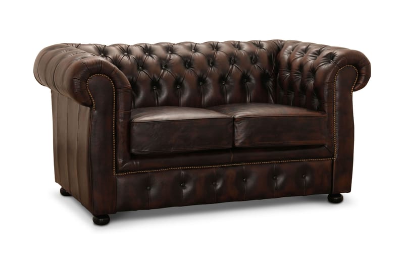 Soffa Worcester 2-sits - Soffa läder|spalt brun - 2 sits soffa - Chesterfield soffa - Howardsoffa