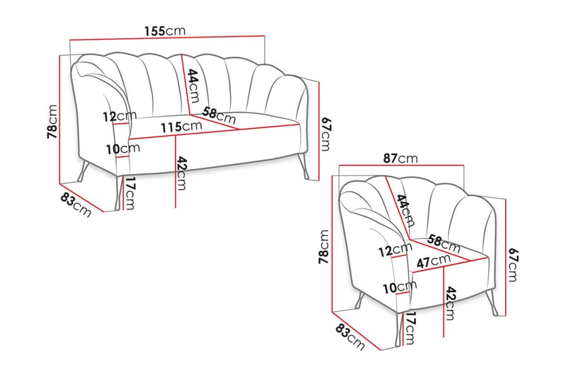 3-sits Soffgrupp Naspur - Sammet/Rosa - Soffgrupp