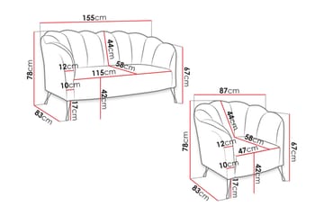3-sits Soffgrupp Naspur - Sammet/Vit/Svart Krom - Möbler - Soffa - Soffgrupp
