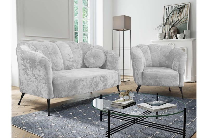 3-sits Soffgrupp Naspur - Sammet/Vit/Svart Krom - Möbler - Soffa - Soffgrupp