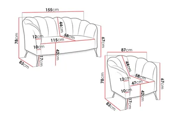 Adrial 3-sits Soffgrupp - Sammet/Blå - Möbler - Soffa - Soffgrupp