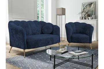 Adrial 3-sits Soffgrupp - Sammet/Blå - Möbler - Soffa - Soffgrupp