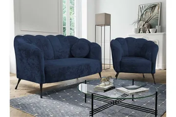 Adrial 3-sits Soffgrupp - Sammet/Blå/Svart Krom - Möbler - Soffa - Soffgrupp