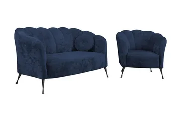 Adrial 3-sits Soffgrupp - Sammet/Blå/Svart Krom - Möbler - Soffa - Soffgrupp